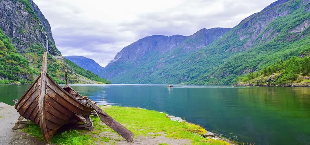 Viking Boat on the Coast of Gudvangen, Norway