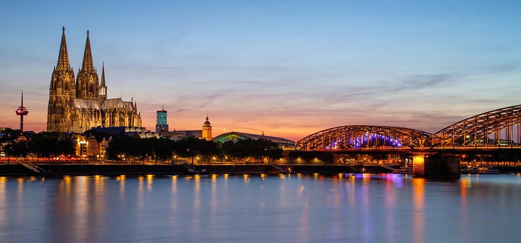 Cathedral and The Hohenzollern Bridge at Christmas, Cologne, Germany